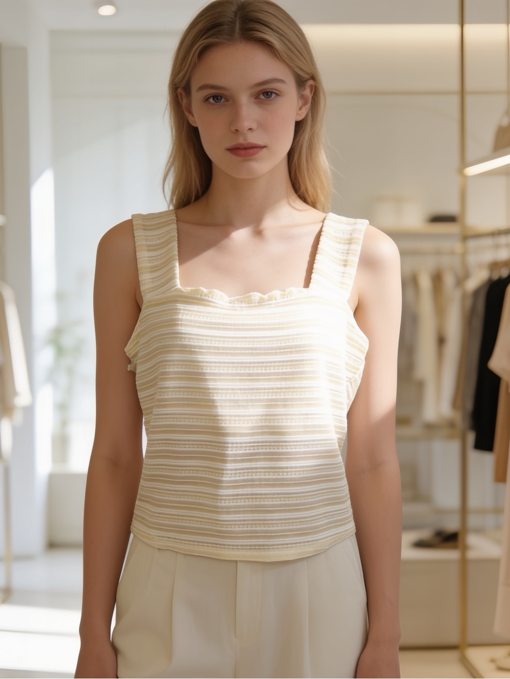 NSR Beige Ribbed Knit Tank Top Neutral Sleeveless Size L